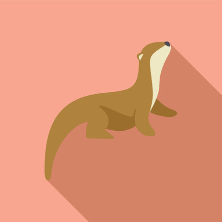 Curious otter is looking up, with a long shadow cast behind itのイラスト素材