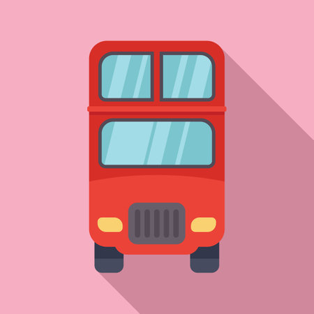 Red double decker bus driving through city street, public transportation in london conceptのイラスト素材