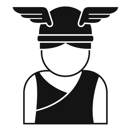 Black and white silhouette of a greek god wearing a helmet with wingsのイラスト素材