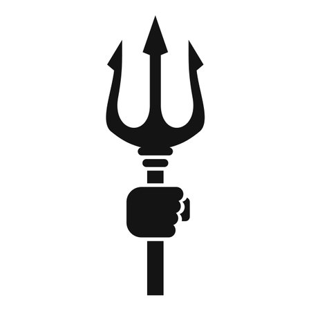 Black silhouette icon of a hand tightly gripping a trident, the iconic three pronged spear of gods and sea deitiesのイラスト素材