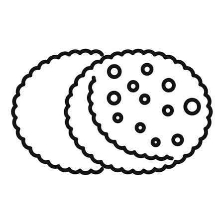 Line drawing of two chocolate chip cookies lying on top of each other, isolated on white backgroundのイラスト素材