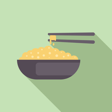 Icon of a bowl full of rice with chopsticks holding a droplet over itのイラスト素材