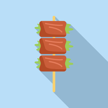Grilled pieces of meat and vegetables are skewered on a wooden stick, creating a popular japanese street food dishのイラスト素材