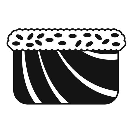 Simple black and white icon of a sushi roll with sesame seeds, representing japanese cuisineのイラスト素材