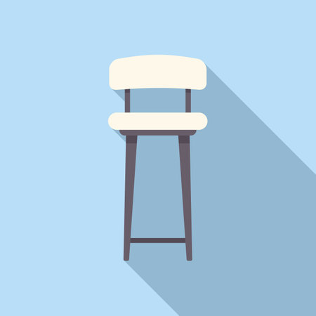 Modern bar stool with white leather seat and back, standing on blue backgroundのイラスト素材