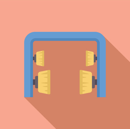 Illustration of an automatic car wash system cleaning a vehicle with rotating brushesのイラスト素材