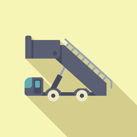 Illustration of an airport passenger boarding bridge conveying passengers to airplane on yellow backgroundのイラスト素材