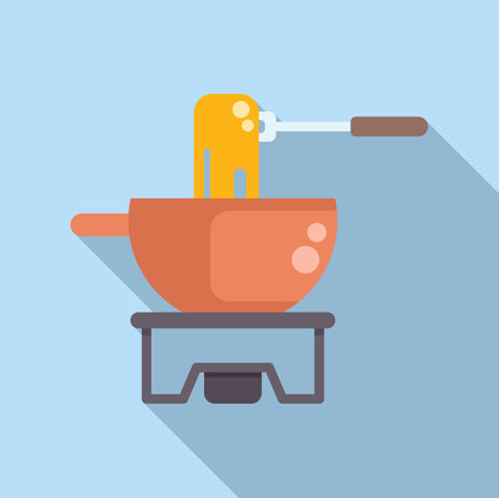 Fork dipping food in a pot of cheese fondue, ready to enjoy a delicious mealのイラスト素材