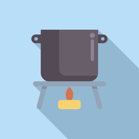 Simple illustration of a cooking pot simmering on a burning camping stoveのイラスト素材