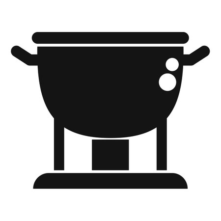 Black simple icon of a big cooking pot standing on a metal stand with handlesのイラスト素材