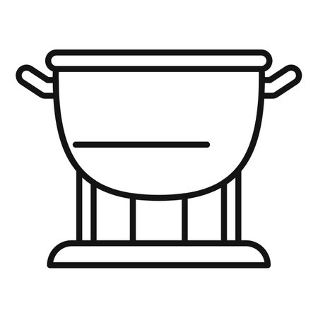 Large cooking pot standing on a metal stand, perfect for preparing large quantities of foodのイラスト素材
