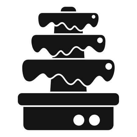 Black silhouette of a chocolate fountain, showing melted chocolate dripping from each levelのイラスト素材
