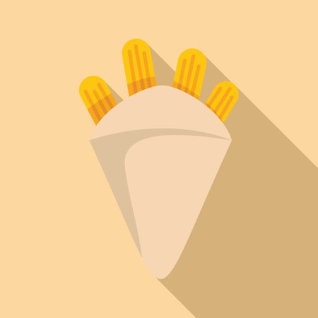Four churros sticks are standing upright in a paper bag, casting a long shadowのイラスト素材