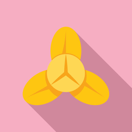 Three yellow coffee beans are forming an abstract shape, casting a long shadow on a pink backgroundのイラスト素材