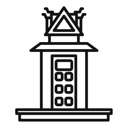 Line drawing of a traditional thai building with an ornate roof standing on a platformのイラスト素材