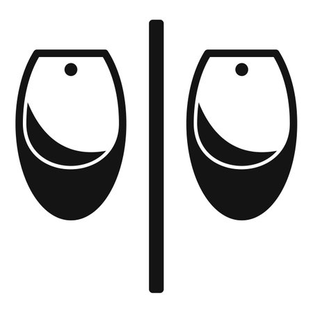 Simple black and white icon of two urinals separated by a partition wallのイラスト素材