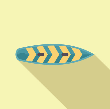 Surfboard with a pattern of blue and yellow stripes, waiting to be used for surfingのイラスト素材