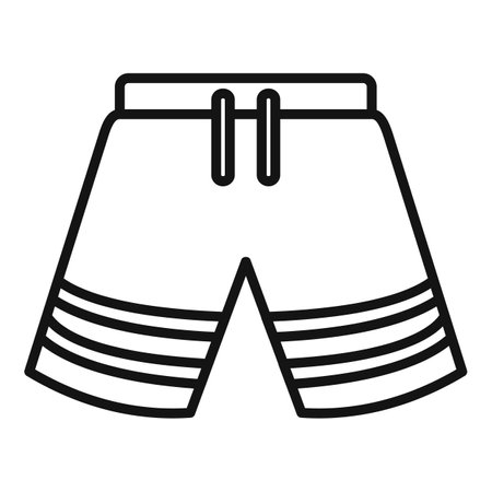 Simple black and white line icon of a pair of mens shorts with drawstring fastening, perfect for summer fashion illustrationsのイラスト素材