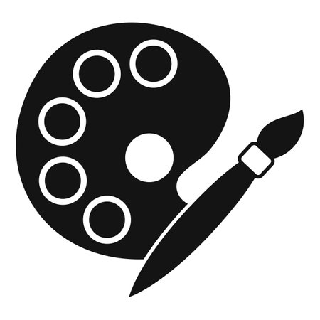 Simple black icon of an artist palette and paintbrush representing creativityのイラスト素材