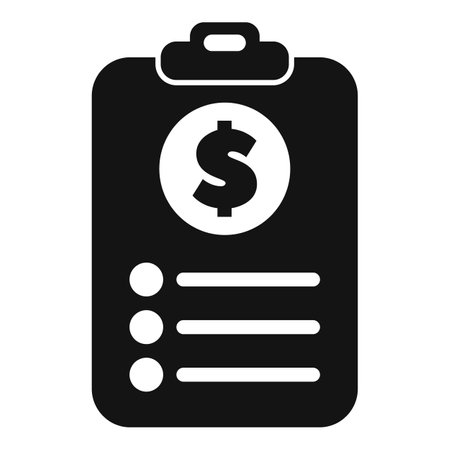 Black and white icon of a clipboard displaying a financial budget with a dollar symbolのイラスト素材