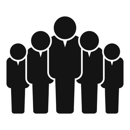Five business people are standing together in a row showing unity and teamwork