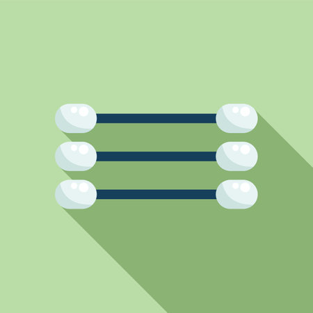 Three cotton swabs lying on a green background, casting a long shadowのイラスト素材