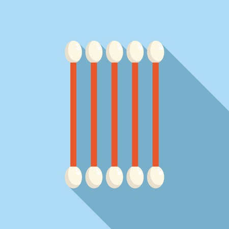 Five cotton swabs standing upright, casting long shadows on a blue background, creating a simple yet visually appealing compositionのイラスト素材