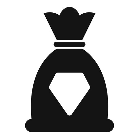 Black and white icon of a bag containing a large diamond, representing wealth and fortuneのイラスト素材