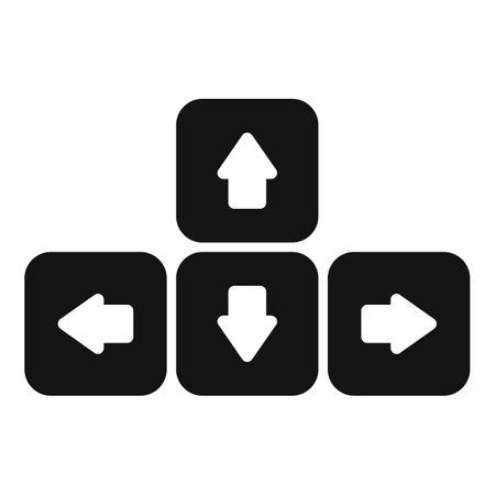 Black squares containing four white arrows pointing up, down, left and rightのイラスト素材