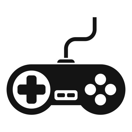 Black and white gamepad with wire, controlling and playing video game