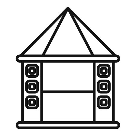 Simple black and white line drawing of a wooden gazebo with a pointed roof, ideal for architectural or park design projectsのイラスト素材