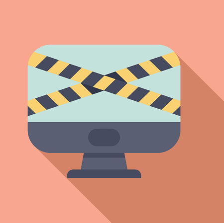 Computer screen with caution tape across it, representing online security threats and the importance of protecting digital informationのイラスト素材