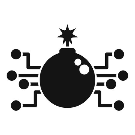 Classic bomb image is connected to a network, representing cyber attacksのイラスト素材