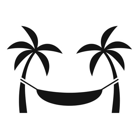 Black and white icon of a hammock hanging between two palm trees representing vacation lifestyleのイラスト素材