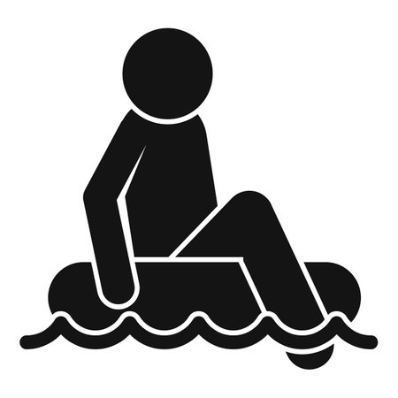 Simple icon of a man enjoying a relaxing moment, floating on an inflatable ring in the waterのイラスト素材