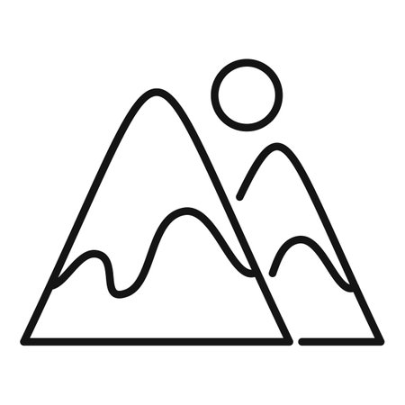 Simple line art logo featuring two mountains and the sun shiningのイラスト素材
