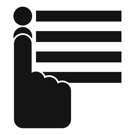 Black and white icon of a hand with index finger extended pointing at a list of itemsのイラスト素材
