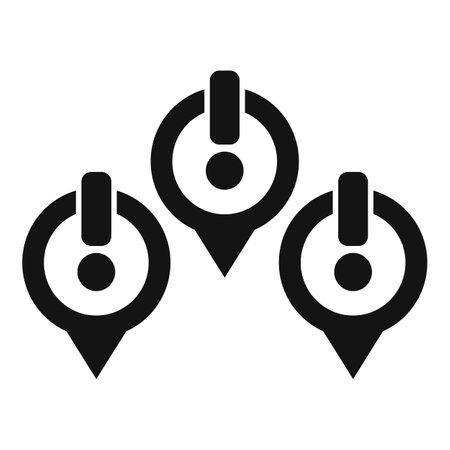 Black gps pointer icon indicating location with exclamation mark, emphasizing points of interest on a mapのイラスト素材