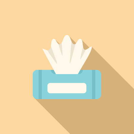 Blue and white wet wipes container dispensing a single cleaning wipeのイラスト素材