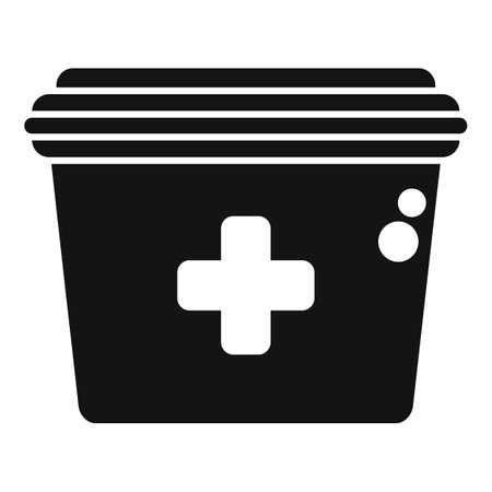Black medical container icon with white cross, representing storage for medical suppliesのイラスト素材