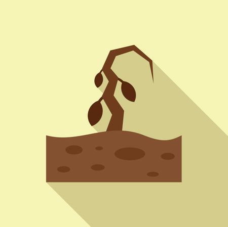 Stylized illustration of a dead tree in dry soil, symbolizing drought, climate change and environmental damageのイラスト素材
