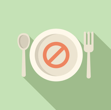 Minimalist illustration depicting a plate with cutlery and a forbidden symbol, suggesting the concept of intermittent fastingのイラスト素材