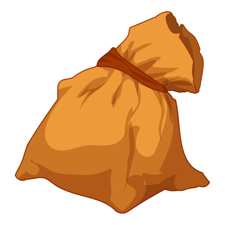 Full canvas bag tied tightly with brown rope is isolated on whiteのイラスト素材