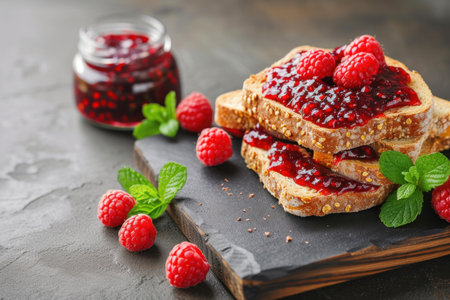 Aromatic Berry jam toast stack. Sweet food. Generate Aiの素材