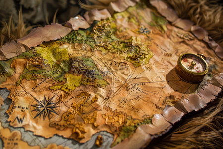 Oldfashioned map with a classic compass, evoking adventure and discoveryの素材