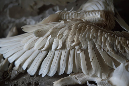 Highresolution image showing the intricate detail of bird wings and feathers with soft lightingの素材