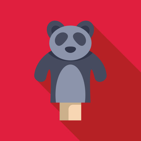 Grey and white panda hand puppet toy with outstretched arms on a red backgroundのイラスト素材