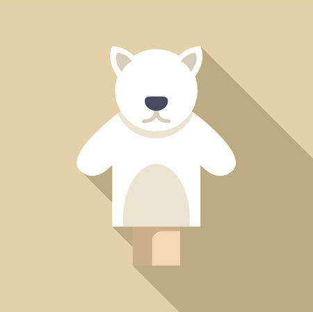 White bear hand puppet toy entertaining children with long shadow on a light brown backgroundのイラスト素材