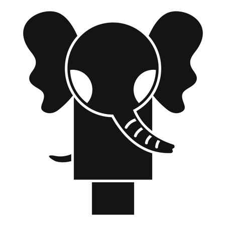 Black and white elephant head turning into a trunk icon in simple style on a white backgroundのイラスト素材