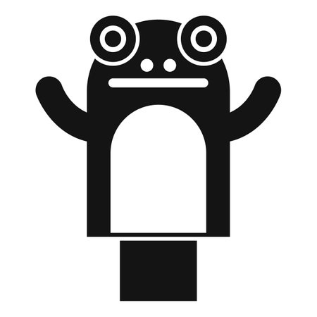 Black and white icon of a cartoon frog waving with both handsのイラスト素材